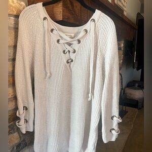 Ladies lace-up off-white sweater